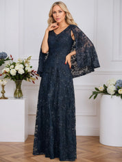 A-line V-Neck Floor-Length Lace Mother of the Bride Dress With Sequins