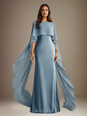 Sheath/Column Boatneck Floor-Length Chiffon Mother of the Bride Dress With Cascading Ruffles