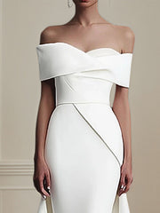 White Formal Elegant Dress Off The Shoulder Floor Length Dress