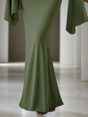 Formal Evening Dress Green Off Shoulder Maxi Long Sleeve Dress