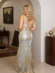 Trumpet/Mermaid Spaghetti Straps Sparkly Sequin Lace Applique Long Prom Dress