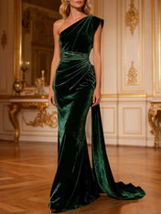 Dark Green Mermaid Velvet Long Holiday Party Dress with Cape