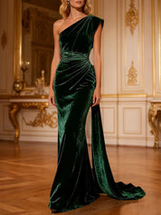 Dark Green Mermaid Velvet Long Holiday Party Dress with Cape