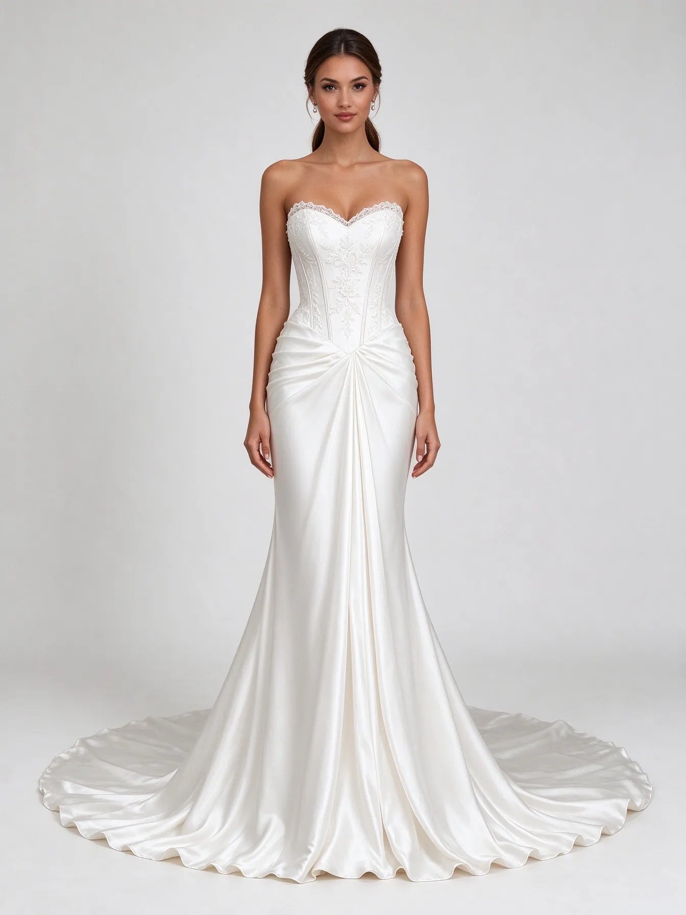Strapless Embroidered Corset Satin Mermaid Bridal Wedding Dress