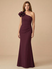 One Shoulder 3D Flower Satin Mermaid Mother of the Bride Dress