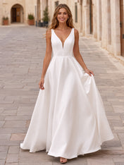 Elegance V-Neck Sleeveless A-Line Satin Wedding Dress