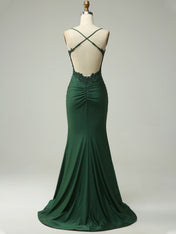 Mermaid Halter Beaded Long Prom Dress with Appliques and Slit