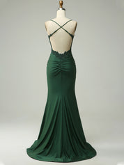Mermaid Halter Beaded Long Prom Dress with Appliques and Slit