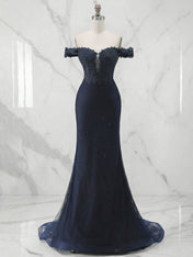 Sparkly Off the Shoulder Mermaid Corset Long Prom Dress