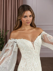 White Champagne Mermaid V-Neck Sequins Lace Wedding Dress