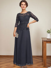 A-line Scoop Illusion Ankle-Length Chiffon Lace Mother of the Bride Dress With Rhinestone Beading