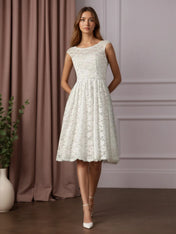 White A-Line Knee-Length Lace Wedding Dress