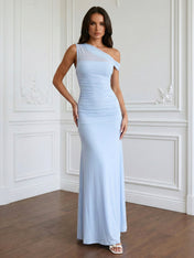 Light Blue One Shoulder Mermaid Maxi Dress for Women