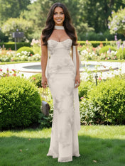 Spaghetti Straps Floral Embroidered Corset Mermaid Long Prom Dress