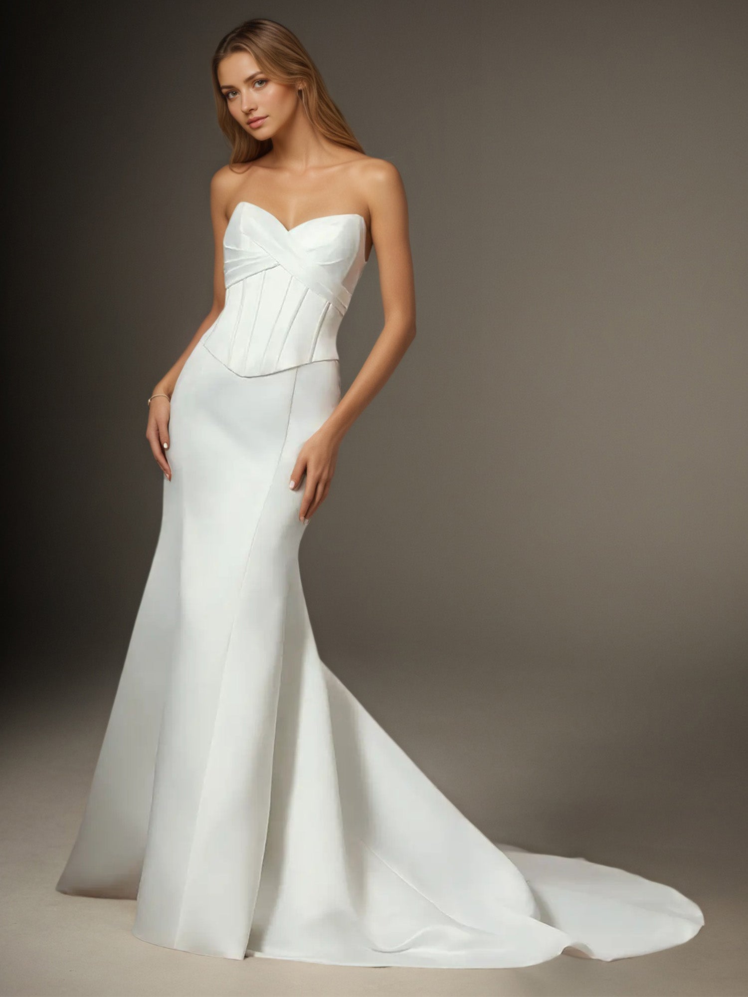White Mermaid Strapless Satin Wedding Dress