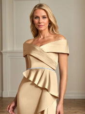 Trumpet/Mermaid Off the Shoulder Floor Length Satin Mother Of the Bride Dress With Ruffles