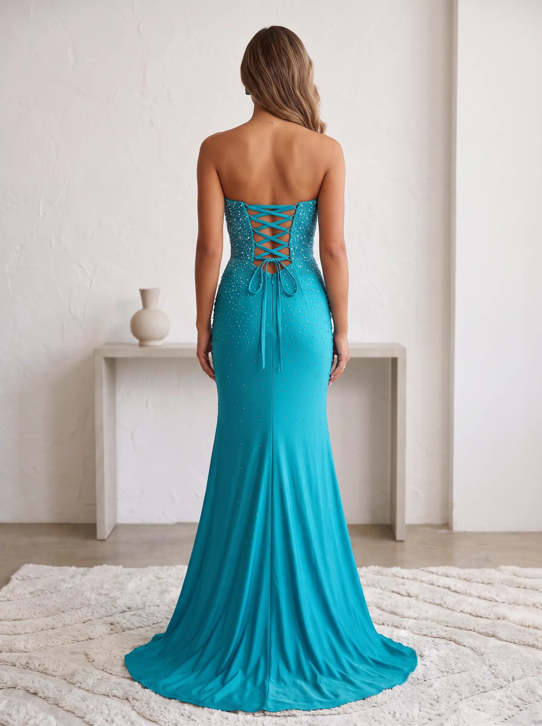 Strapless Rhinestone Beaded Mermaid Prom Dress