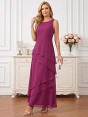 Round Neck Tiered Chiffon A-Line Mother of the Bride Dress with Matching Bolero Jacket