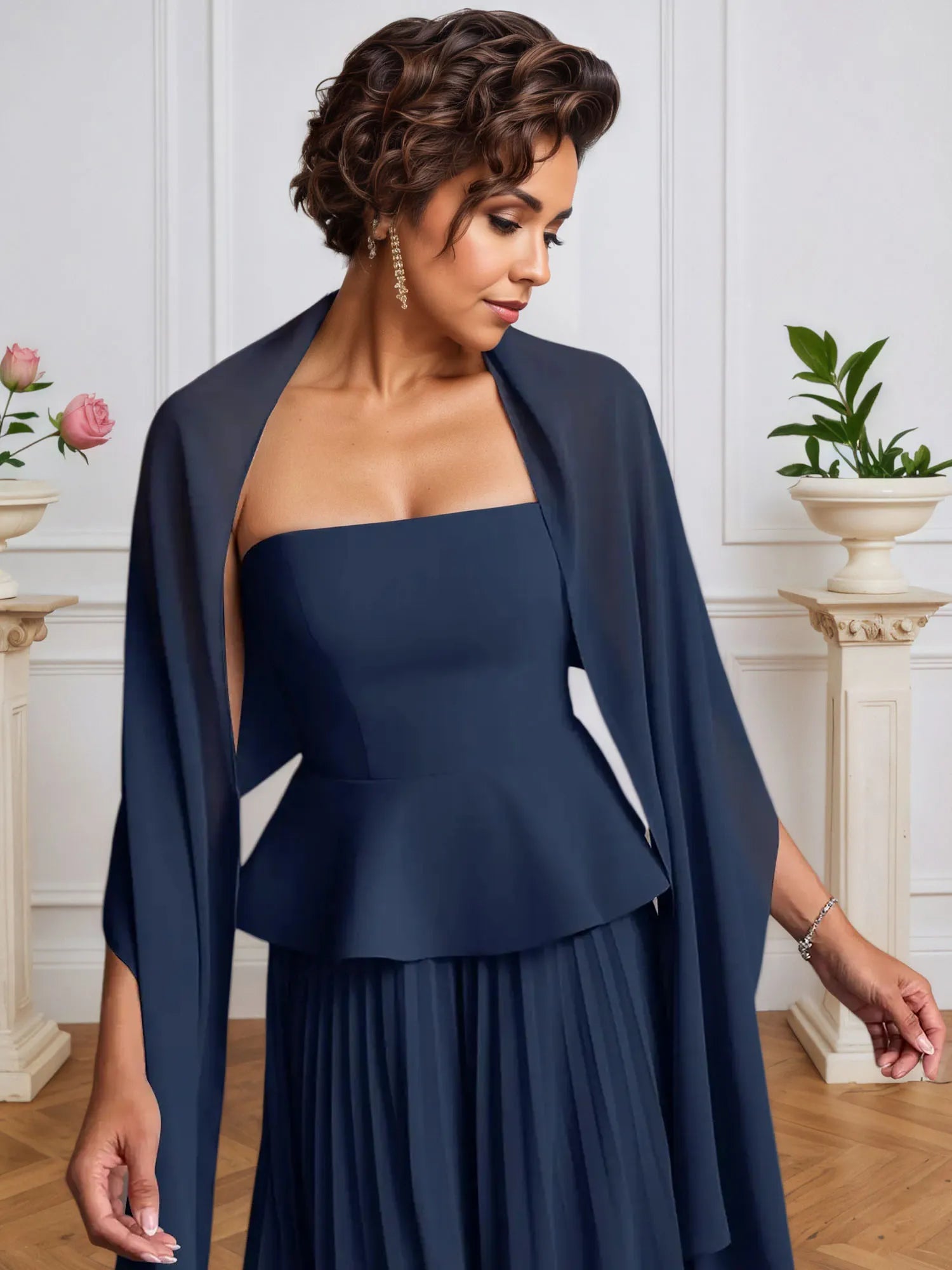 A-Line Off The Shoulder Sleeveless Pleated Chiffon Dress With Cascading Ruffles