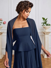 A-Line Off The Shoulder Sleeveless Pleated Chiffon Dress With Cascading Ruffles