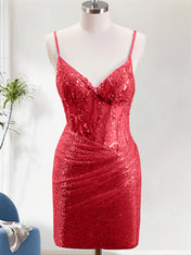 Spaghetti Straps Beaded Lace Applique Homecoming Dress