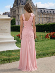 One-Shoulder Draped Chiffon Evening Dress with 3D Rosettes and High Slit