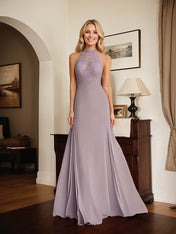 Lilac A Line Halter Long Mother of the Bride Dress