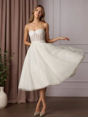 White A-Line Strapless Beading Wedding Dress
