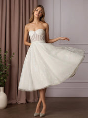 White A-Line Strapless Beading Wedding Dress