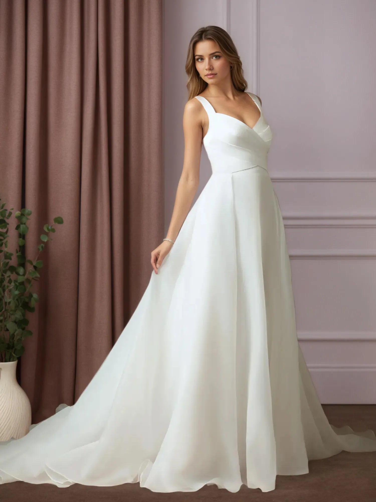White A-Line Sweetheart Neckline Stretch Satin Wedding Dress