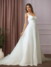 White A-Line Sweetheart Neckline Stretch Satin Wedding Dress