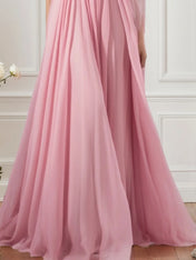 Formal Evening Mesh Dress Pink with Scarf Maxi Gown