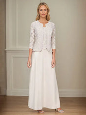 Glitter Lace & Satin Skirt Jacket Dress with Open Jacket