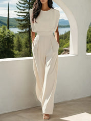 Women Off White Crew Neck Sleeveless Dressy Jumpsuit