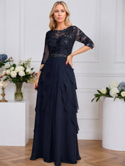 A-line Scoop Illusion Floor-Length Chiffon Mother of the Bride Dress With Sequins Beading