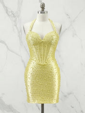 Glamorous Champagne Pearl Beaded Corset Short Homecoming Dress