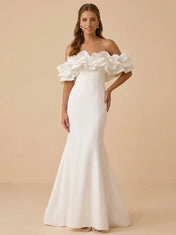 Off-the-Shoulder Ruffled Satin Mermaid Wedding Dress
