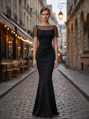 Evening Formal Dress Black Mermaid Illusion Neck Maxi Dress Gown