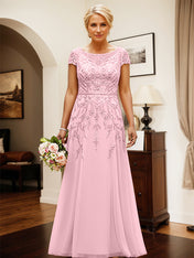 Candy Pink A Line Scoop Neck Chiffon Mother Of The Bride Dress With Appliques