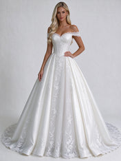 Off-the-Shoulder Lace Corset Ball Gown Wedding Dress