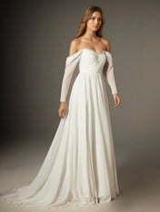 A-Line Sweetheart Lace Chiffon Wedding Dress