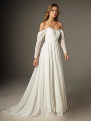 A-Line Sweetheart Lace Chiffon Wedding Dress