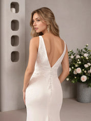 White Mermaid Lace Satin Wedding Dress