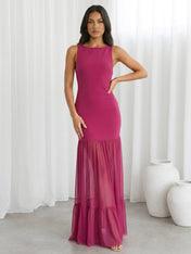 Dark Green Mermaid Boat Neck Maxi Dresses with Ruffle