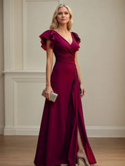 V Neck Ruched Chiffon A Line Mother of the Bride Dress