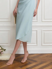 Wedding Guest Semi-Formal Dress Light Blue V-Neck Chiffon Midi Dress