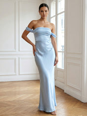 Light Blue Off the Shoulder Mermaid Maxi Dress