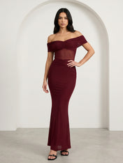 Burgundy Off the Shoulder Mermaid Maxi Dress with Hollowed
