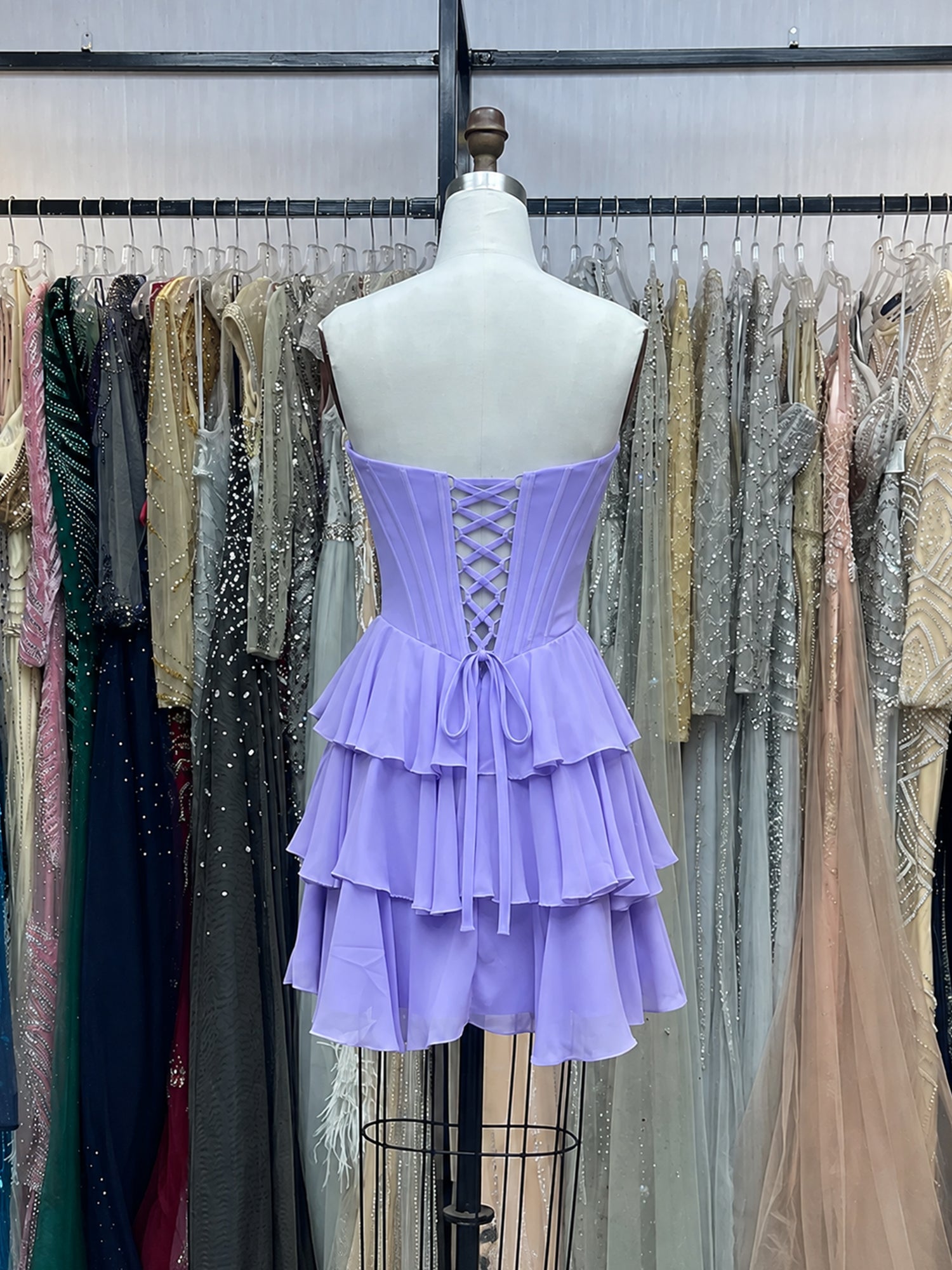A Line Short Corset Homecoming Dress with Ruffles