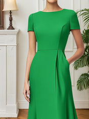 Party Cocktial Dress Green A-Line With Pockets Midi Dress